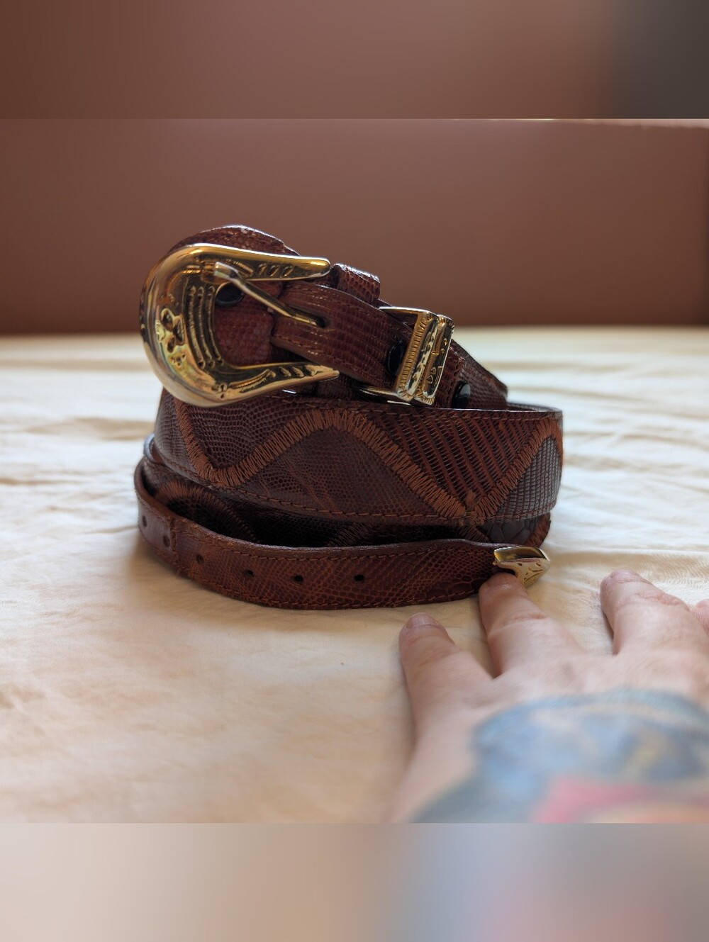 Vintage Men’s Montana Western Leather Belt 39” Brown/Gold Toned